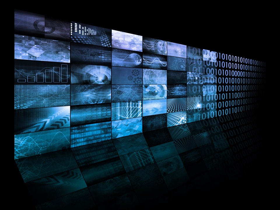 Blue-tinted video wall