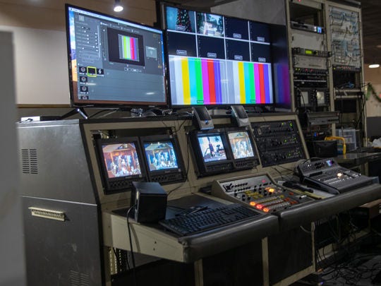 Broadcast control desk and screens
