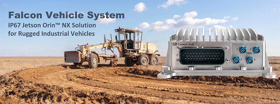 Falcon Vehicle System - Connect Tech ESG615 placed over a tractor on a muddy dirt field