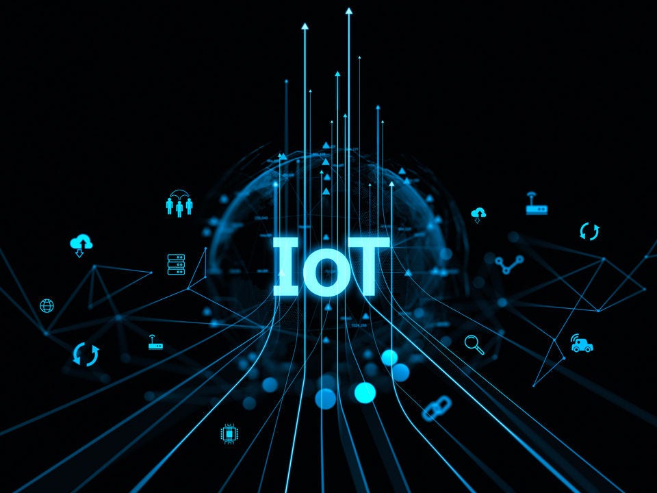 IoT icons in blue on black