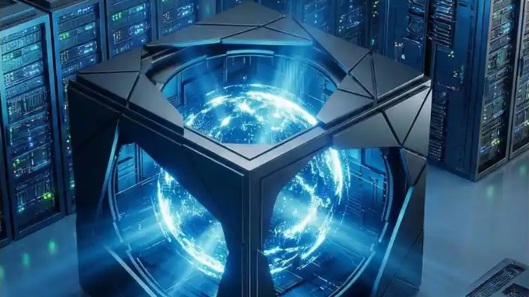 Blue power core in server hypercube