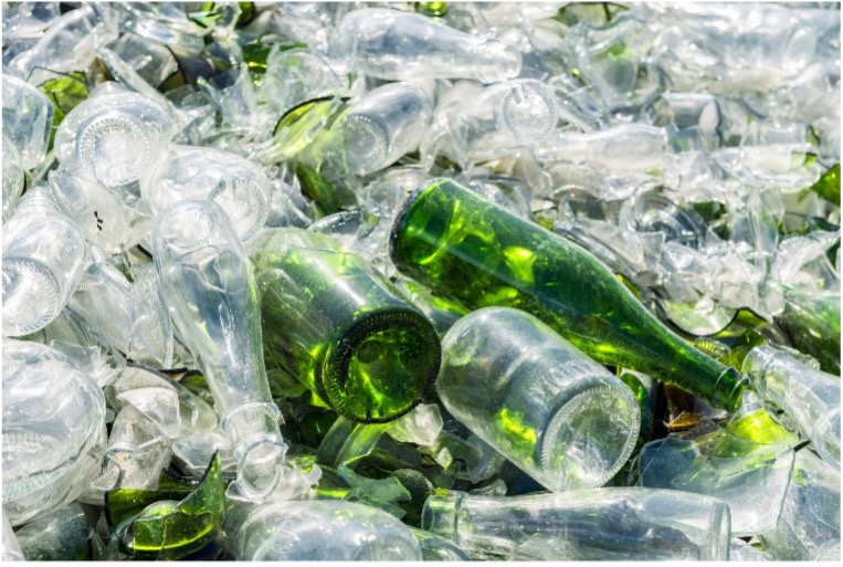 Pile of recyclable glass bottles