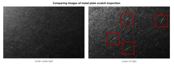 Comparing images of metal plate scratch inspection