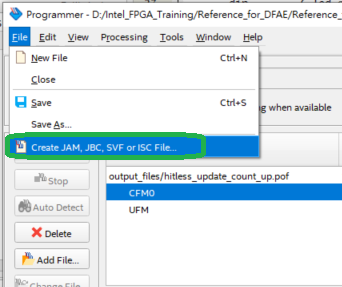 Create JAM, JBC, SVF or ISC file.
