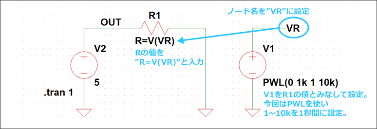 Set the node voltage to the resistance parameter
