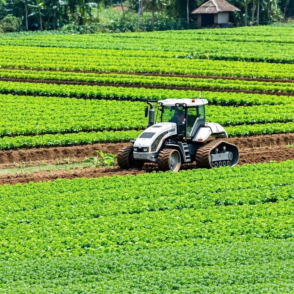 Robots in agriculture farm-with-a-robot-tractor-caring-for-the-crops