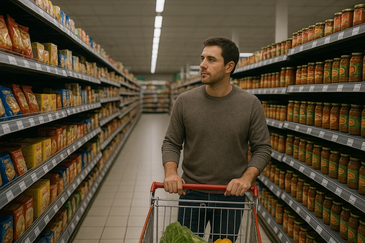 man shopping in a supermarket man shopping in a supermarket